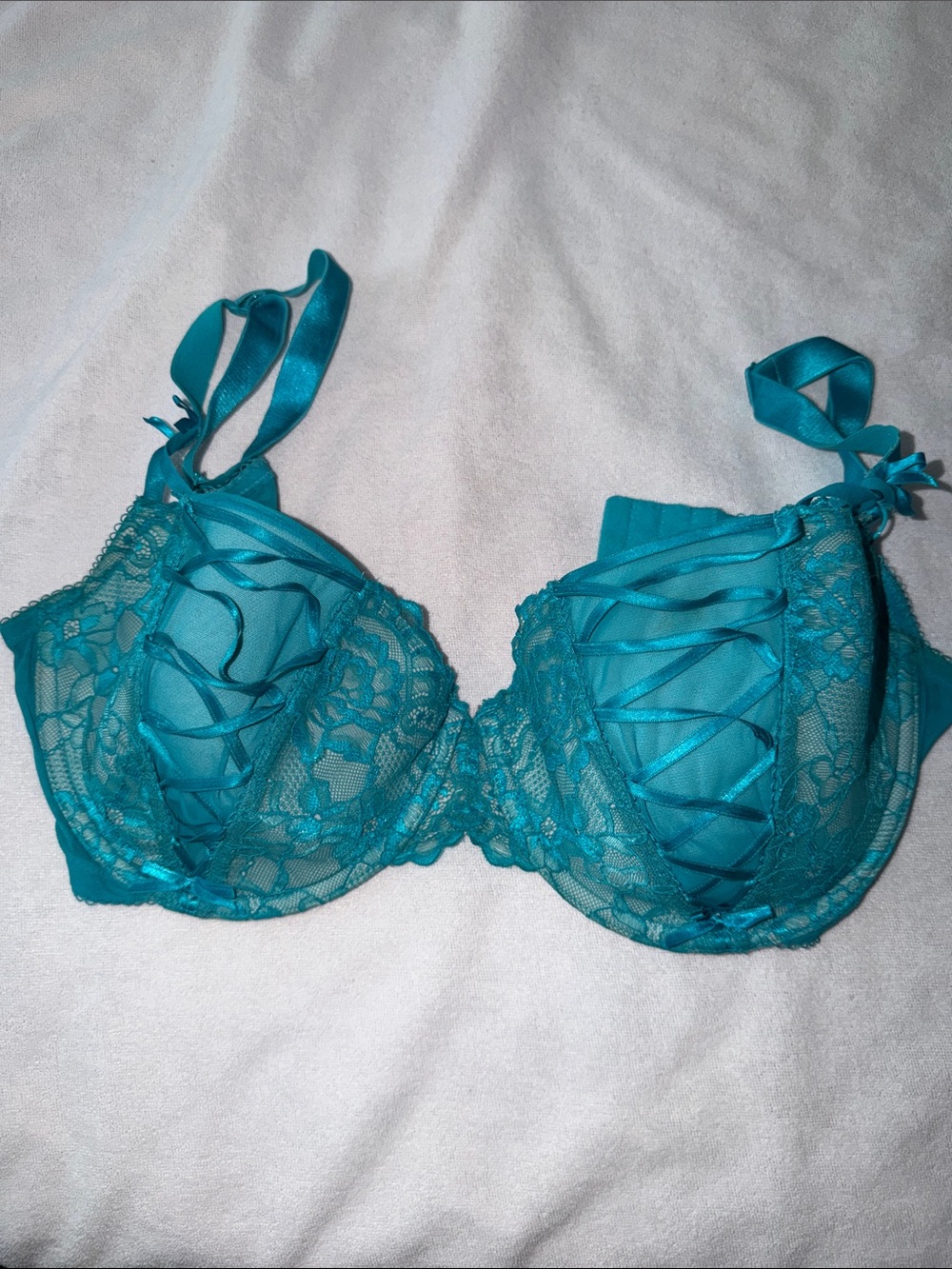 Adore Me Teal Lace-Up Lace Push-Up Bra